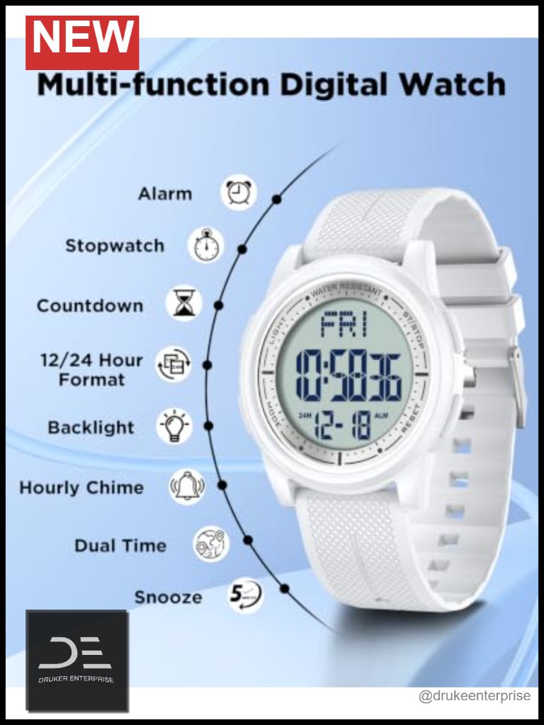 UltraThin Digital Watch 50m Waterproof Stopwatch Alarm 44mm Silicone